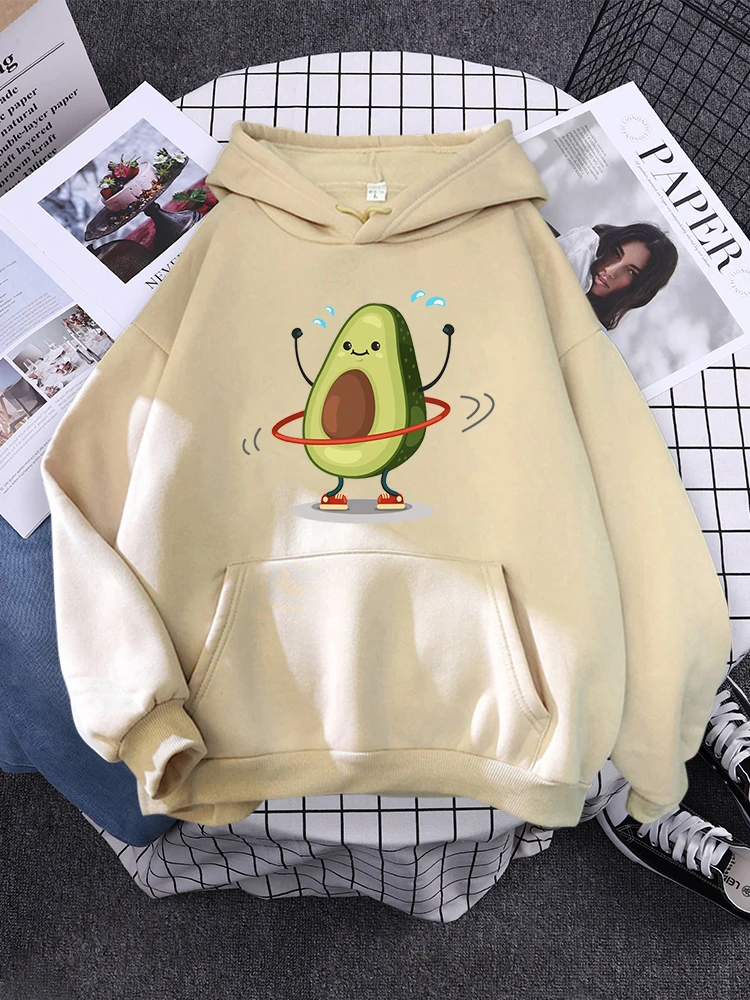 Hoodies Sporty Cartoon Avocado Print Warm New Sweatshirt Woman With Hood Punk Kpop Women'S Clothing Loose Fleece Hoodie Women