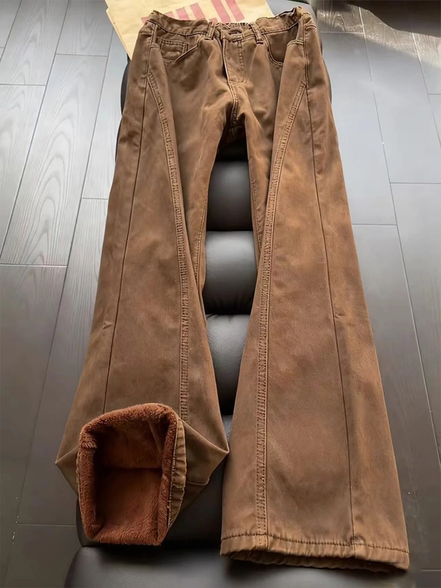 

American Retro Tapered Denim Jeans Men's Autumn Winter Thiened Fce Straight Leg Bell Bot Slimming Trendy Brand