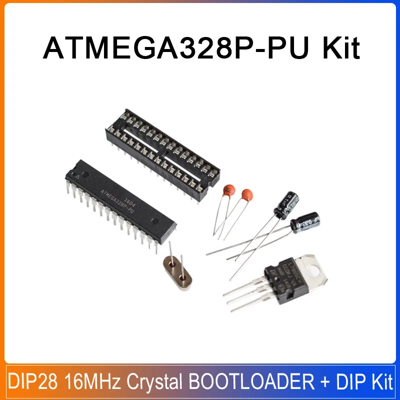 ATMEGA328P-PU BOOTLOADER + zestaw gniazd DIP 16MHz kryształ ATMEGA328P DIP-28 płytka przyłączeniowa LM7805 KIT