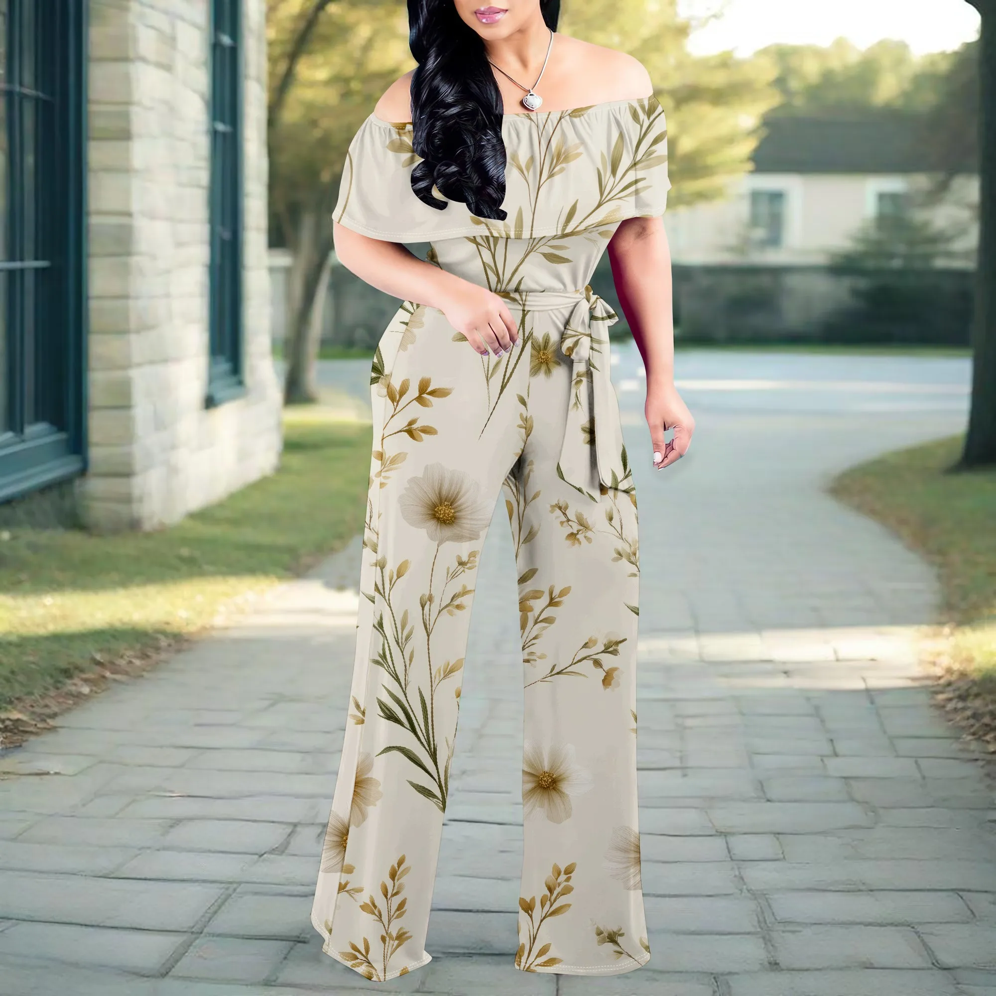 Striped Patchwork Off Shoulder Jumpsuit Women Multicolor Wide Leg Summer Streetwear Romper