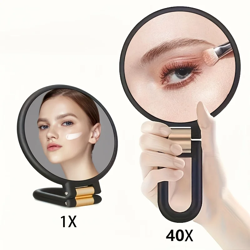 

40X Magnifying Hand Mirror, Double-Sided Folding Hand Mirror, 1X/40X Men's Double-Sided Folding Hand Mirror, with 360 ° Adjustable Rotating Handle, Travel Desk, Office Desk, Shaving Bathroom