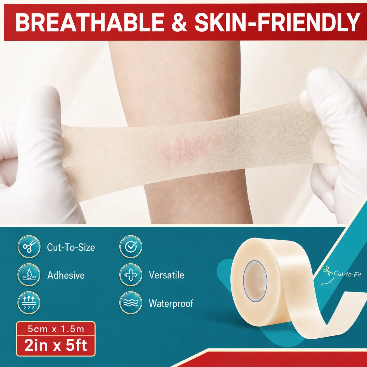 1 volume Pimple Patch Artificial Skin Wound Dressing Freely Cuttable Skin-Friendly Adhesive Keep Wound Clean 1 Roll Value Pack. image 3