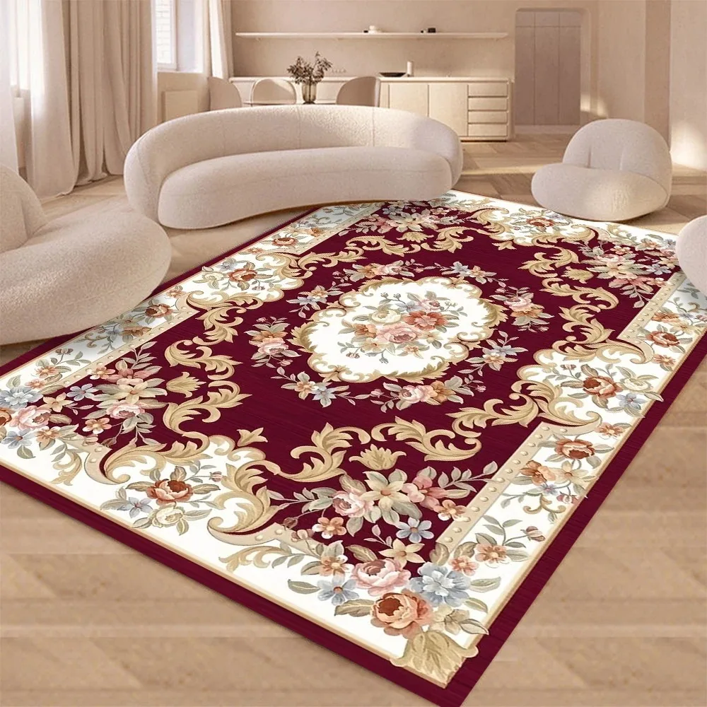 Grand tapis floral rétro européen pour salon, tapis de décoration de luxe, antidérapant, lavable, doux, pour chambre à coucher et dressing.