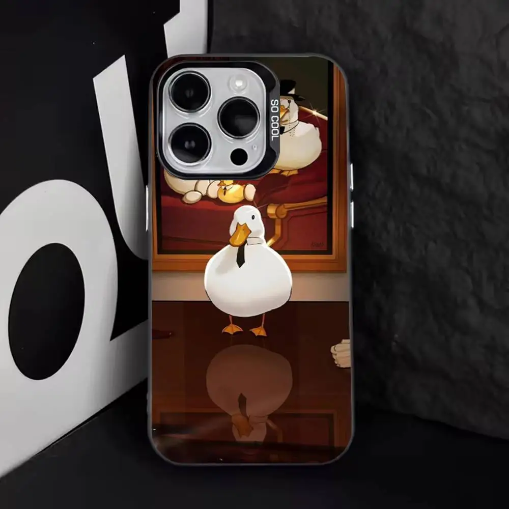 حافظة هاتف مضحكة D-DucK Goose meme لهاتف iPhone 16,15,14,13,12,11,8,7,Pro,Max,Plus,Mini,XS,SE مضادة للسقوط باللون الأسود غير اللامع