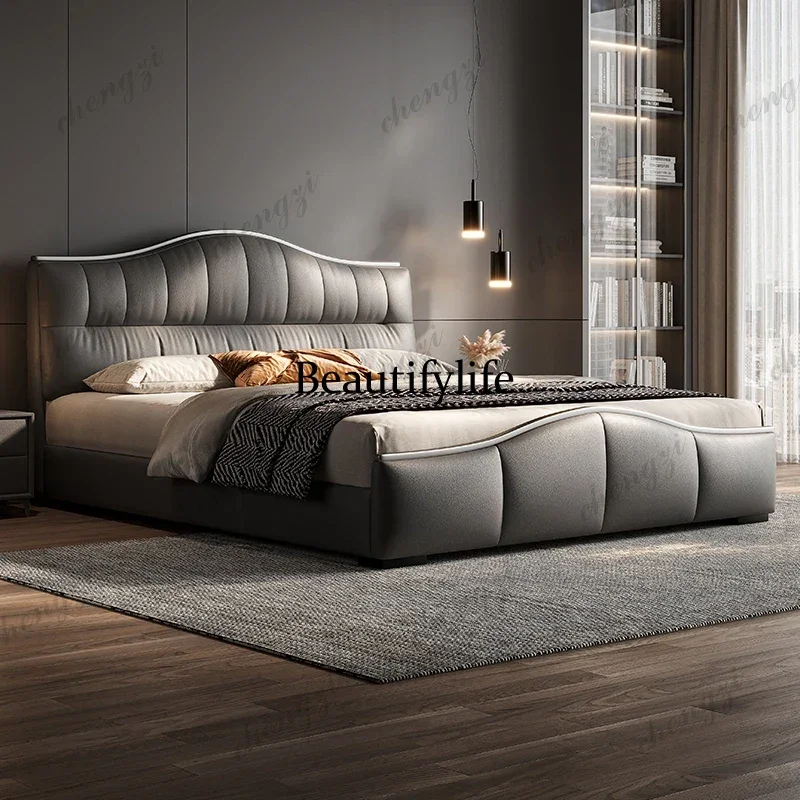 

PPP Leather Modern Simple Bed Italian Minimalist Luxury Design Sleeping Princess Bed Queen Bedroom Letto Matrimoniale Furniture