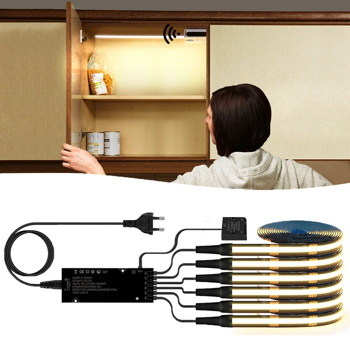 2-10個入り-ブラックpcb-ledストリップライト-ドアセンサースイッチ付き、ドア開閉時自動点灯、dc12v-cobランプテープ-キャビネット夜間照明用