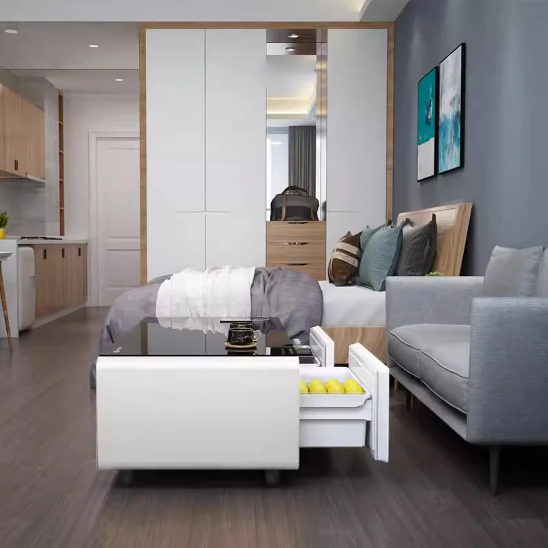 TB-90 طاولة قهوة ذكية متعددة الوظائف للصيف، تجمع ثلاجة صغيرة مجمدة، طاولة ذكية مع ثلاجة