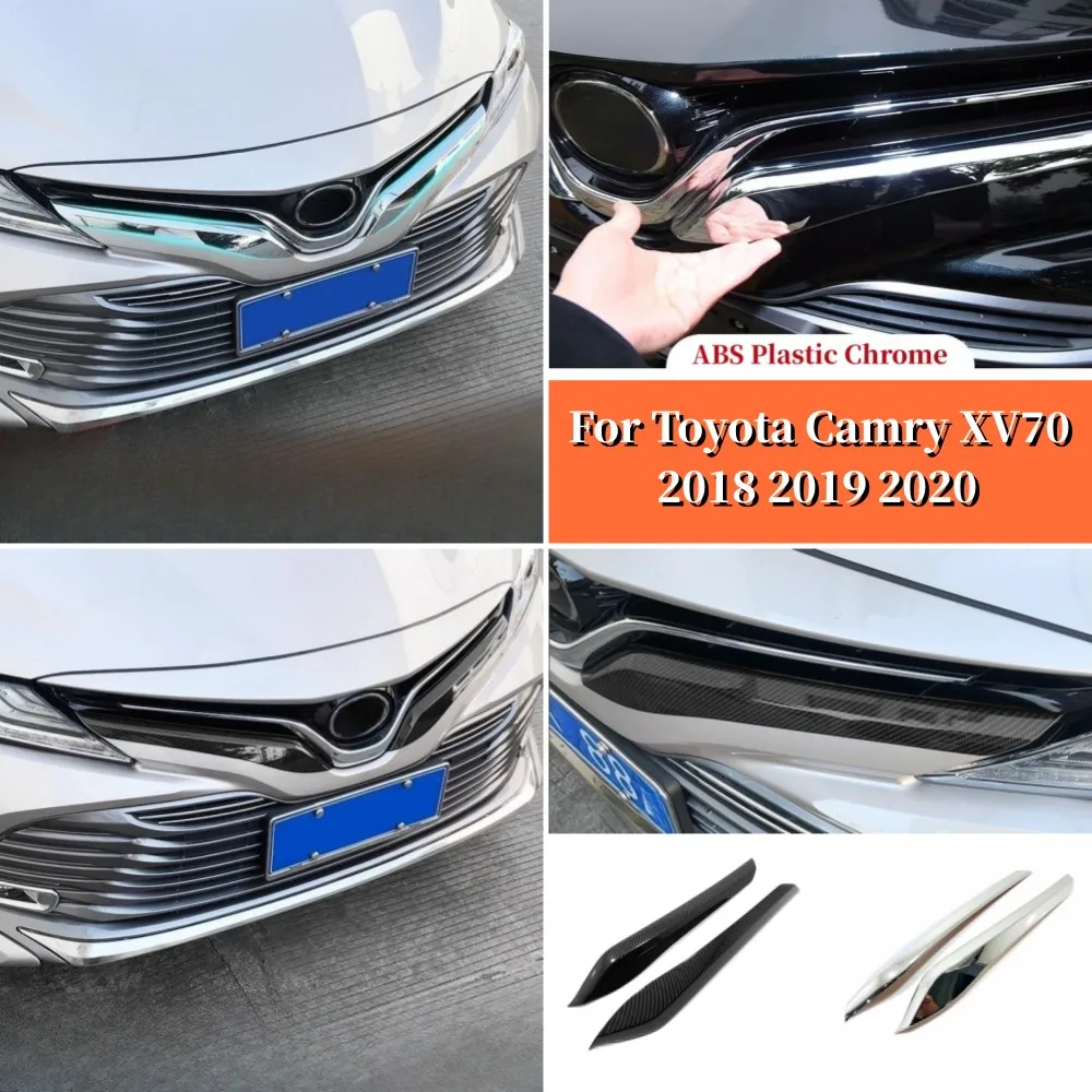 

ABS Car Front Grill Grille Cover Decoration Trim Strips Mouldings For Toyota Camry XV70 2018 2019 2020 Hybrid LE XLE Accessories