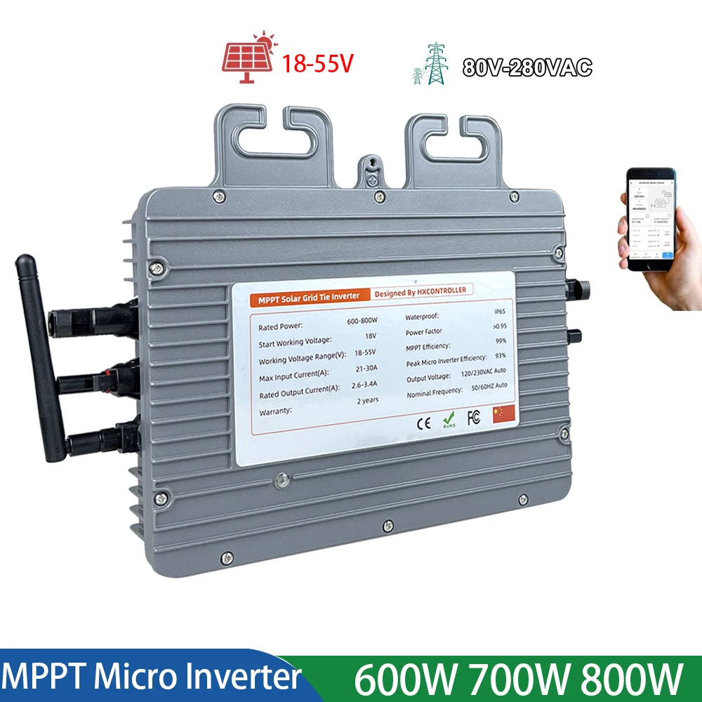 

800W Micro Solar Grid Tie Inverter PV Input Voltage 18~55V Recommed Use Panels 2*400W AC Output 110V/230V Auto.With WIFI Monitor