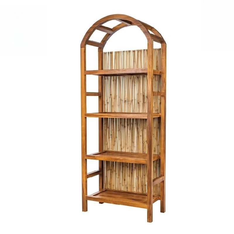 Chinese-style courtyard teak rock slab, outdoor solid wood flower stand, outdoor garden balcony, succulent bonsai shelf
