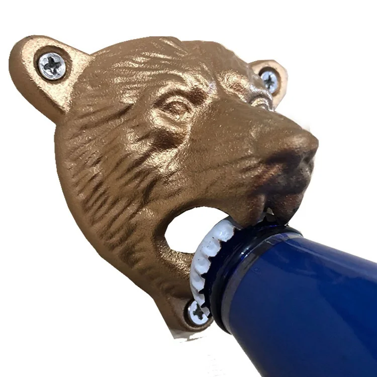 Creative Cast Iron Bear Head Bottle Opener Wall Beer Open Bottle Bar Restaurant Fixed Wall Opener