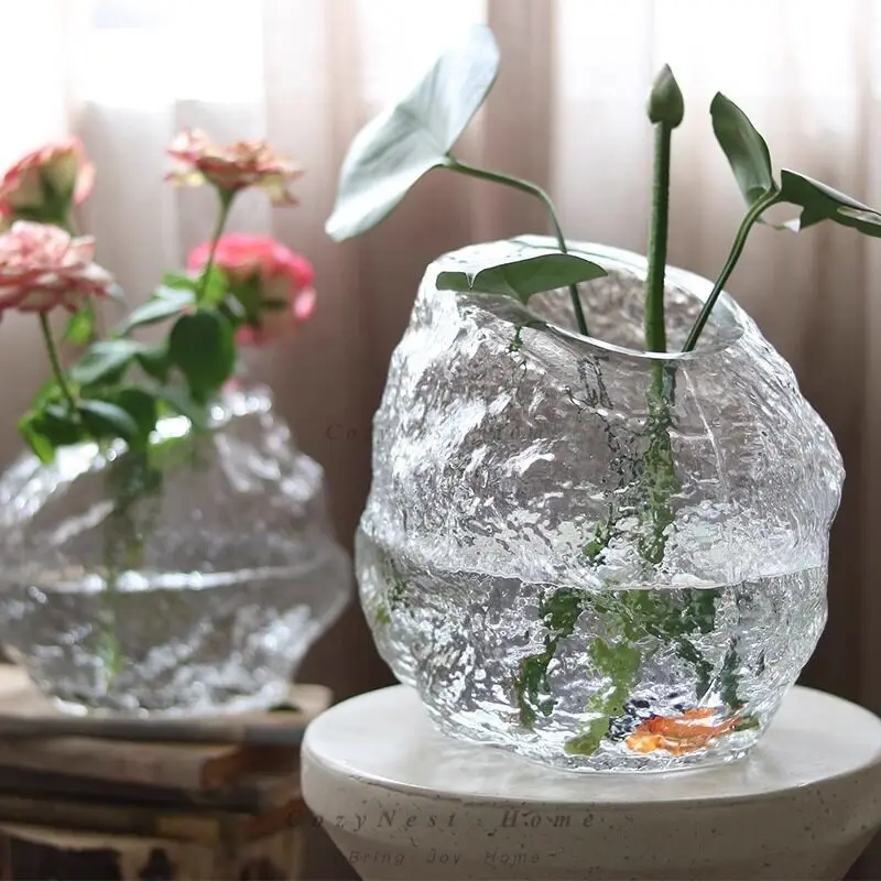 Glacier pattern glass vase dining table flower arrangement water nourishment porch flower ware home decoration