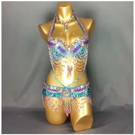 hot girl stage dance wear Sexy belly dance costume party show clothing Bar+Belt 2pcs set Christmas