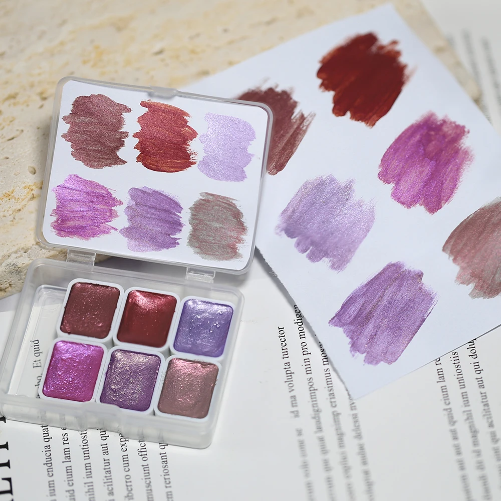 ชุดสีทาเล็บ 6 สี สำหรับทำเล็บสีน้ำ ผงกลิตเตอร์เมทัลลิกโครม พร้อมอุปกรณ์ตกแต่งเล็บลายดอกไม้