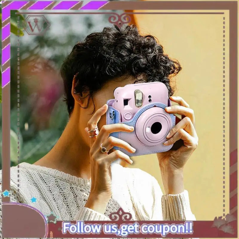 Чехол для камеры ABBG с регулируемым плечевым ремнем, мягкий защитный чехол из искусственной кожи, дорожная сумка для Fujifilm Instax Mini 12, сине-розовый