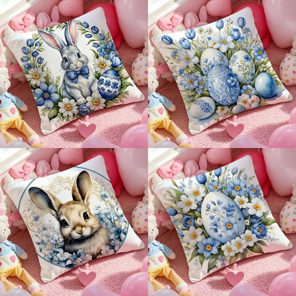 Happy Easter Bunny Cushion Cover Plush Fabric Soft Double Sided Print Home Sofa High Quality Cushion