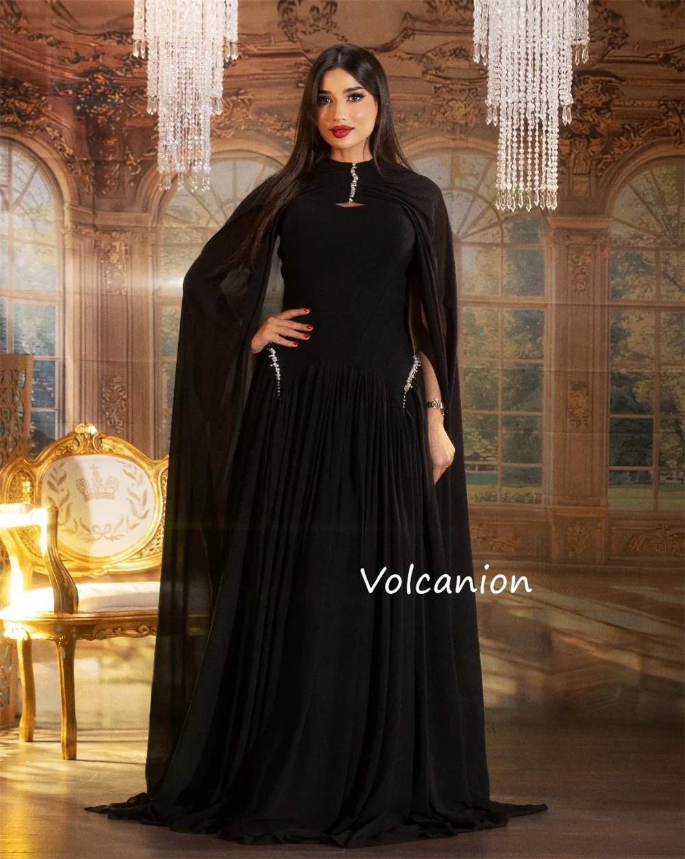 تخصيص الطراز الحديث الشيفون الطية اللؤلؤ ألف خط جوهرة فساتين طويلة مخصصة مناسبة حفلة جودة عالية رائعة