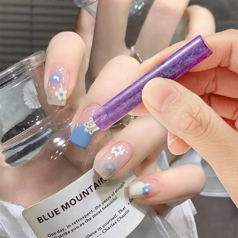 1Pc 5-Petals Flower Nail Art Dotting Pen 1.8mm Fine Tip 2-In-1 Drilling Glitter Picking Rhinestone Pens DIY Manicure Design Tool