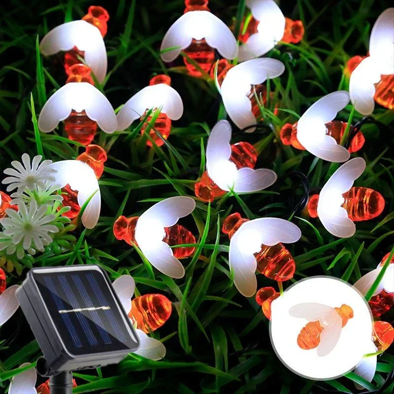 Outdoor Solar 20/50/100LED Christmas Atmosphere Fairy Lamp Garden Creative Little Bee String Lights for Bedroom Courtyard Decor