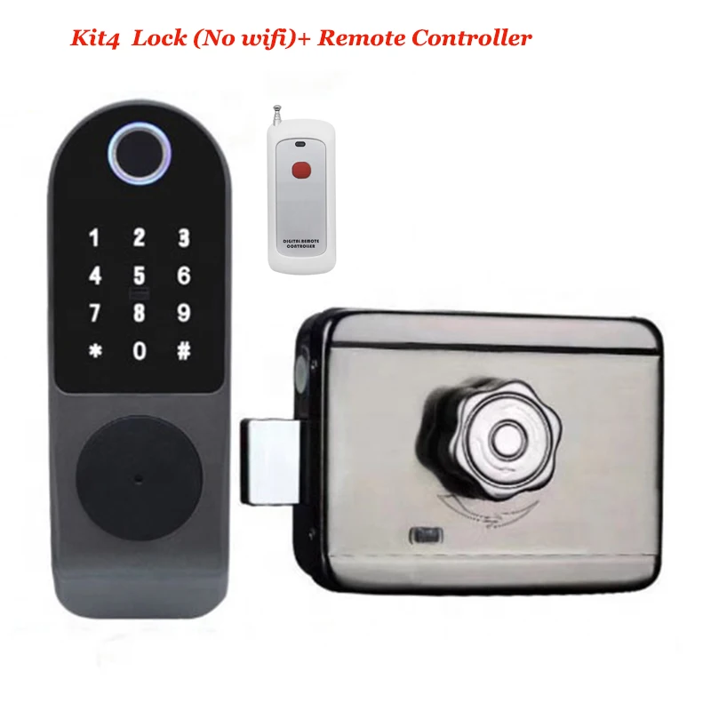 Smart Electronic Lock Rim Door Lock AA Battery Powered Gate Lock Optional TUYA SMART Wifi Control 433Mhz Remote Unlock