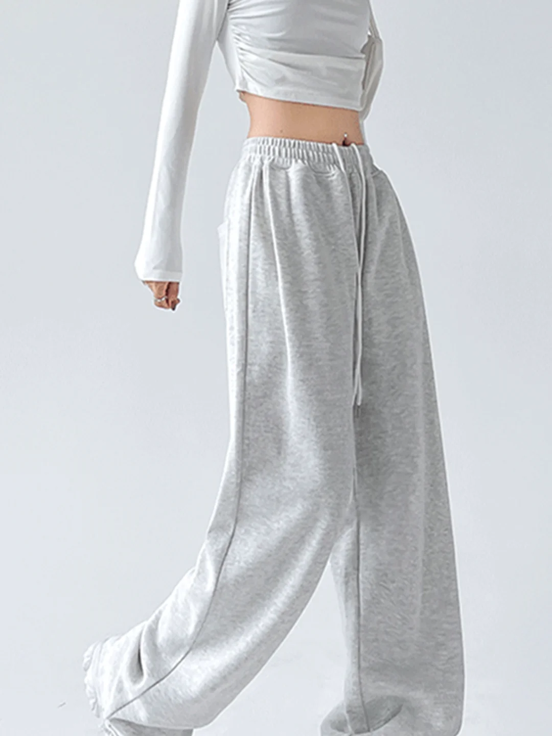 Cintura alta perna larga calças esportivas femininas solto ajuste branco ey primavera outono novo sle assimétrico comute sle calças compridas