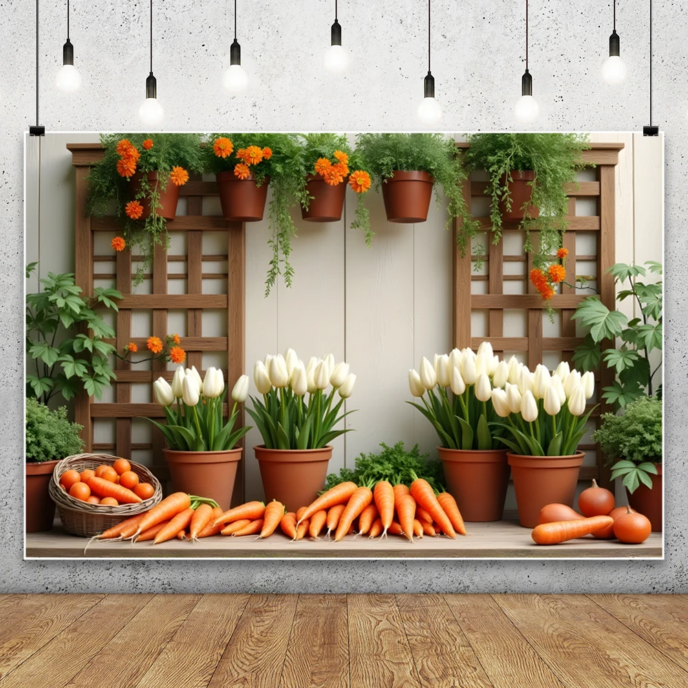 Carrots Shop Easter Backdrops for Photography Spring Eggs Party Decor Background Baby Portrait Photographic Photo Studio Props