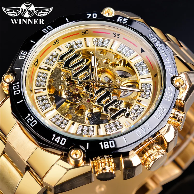 Gratis verzending OUTLETSNewwinner Europese Amerikaanse stijl Herenmode Casual holle mechanische beweging Automatisch mechanisch horloge