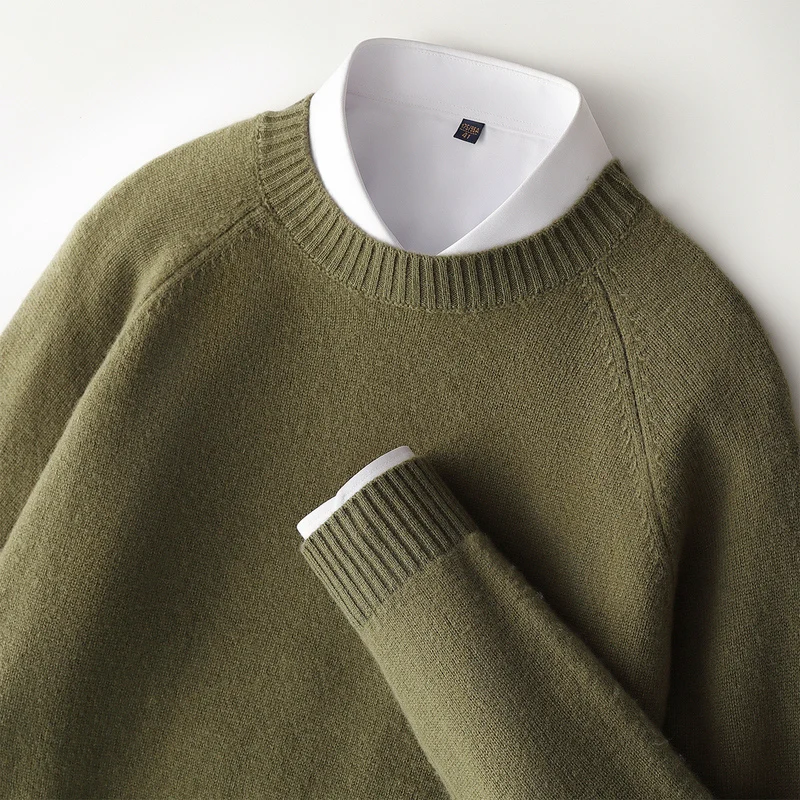 

CHICUU Men's O-neck Long Sleeve Wool Pullover Sweater Autumn Winter 100% Merino Wool Knitwear Thick Warm Cashmere Knitwear Tops