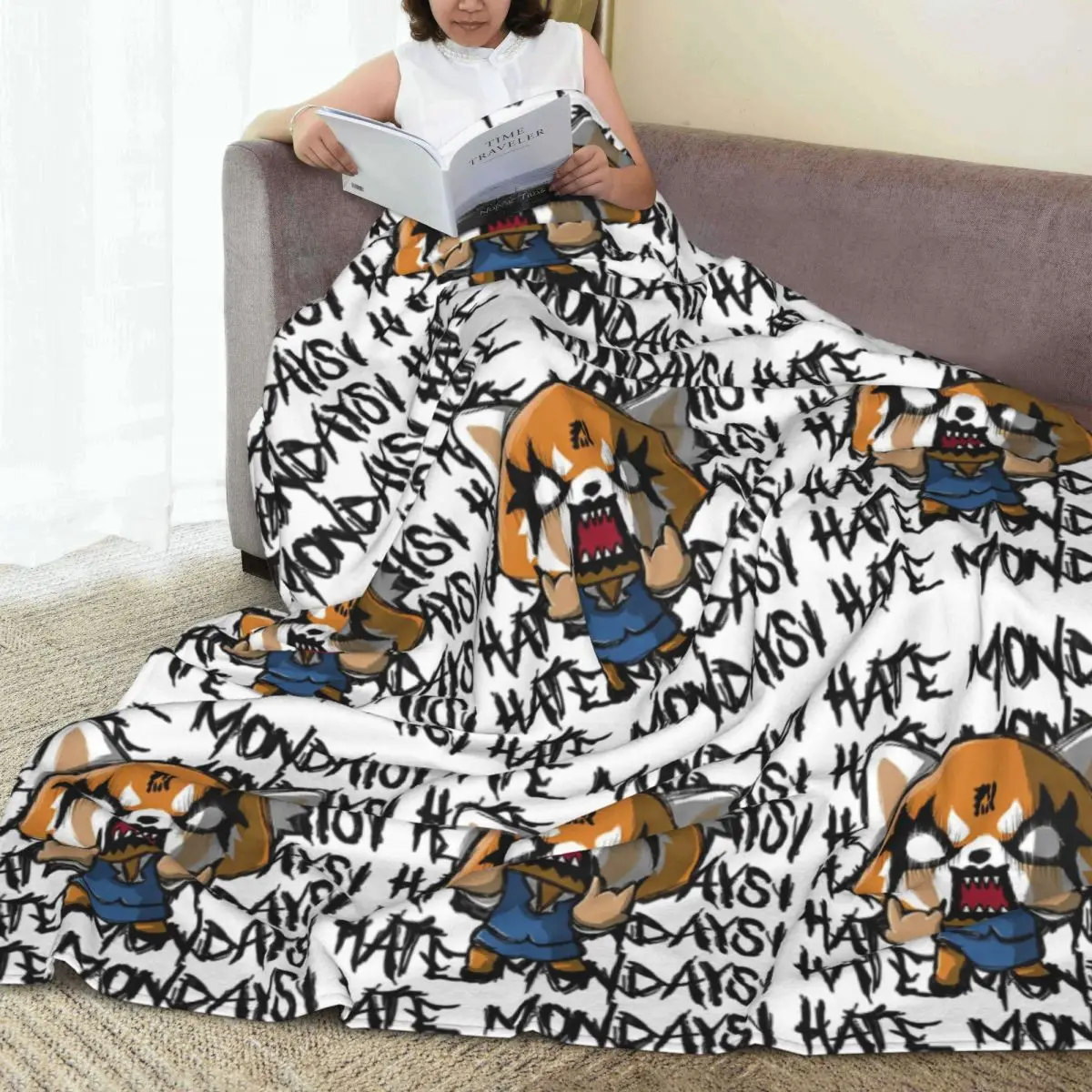 Aggretsuko Aggressive Retsuko I Hate Monday Blankets Picnic Flannel Throw Blanket For Bedroom Soft Customized Quality Bedspread