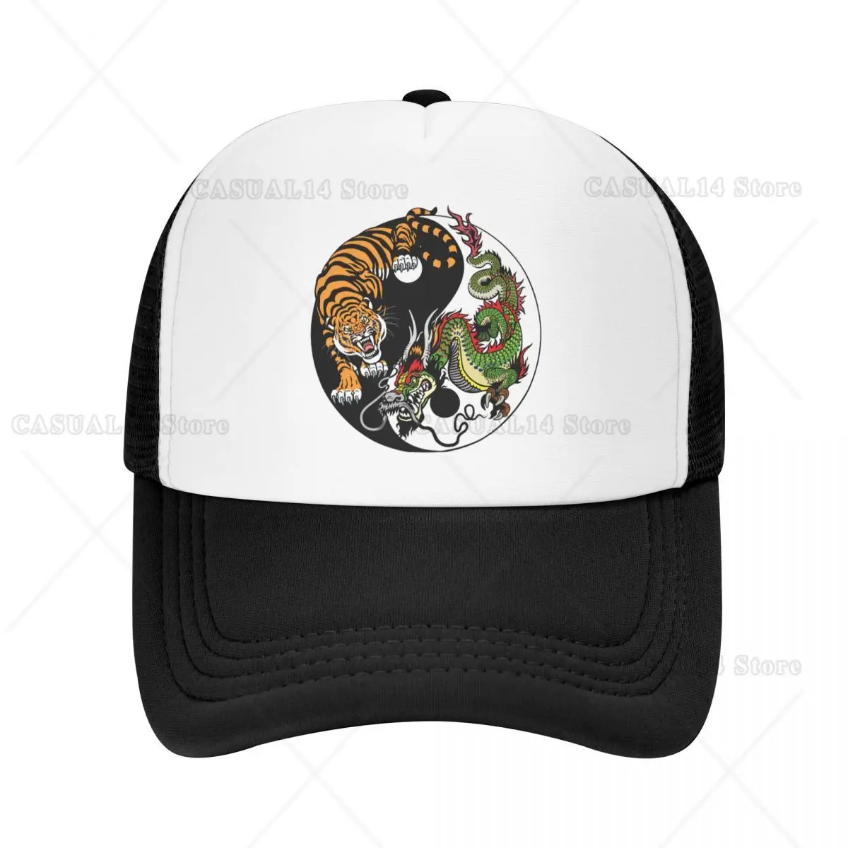 

Dragon and Tiger Yin Yang Symbol Baseball Cap Women Men Breathable Trucker Hat Sports Snapback Hats Summer Caps