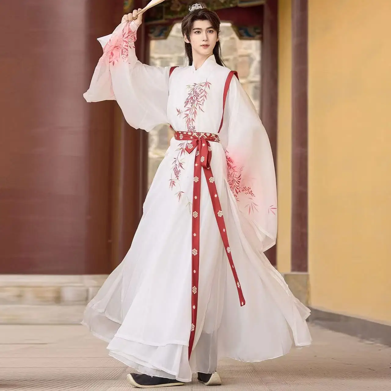 

Оригинальный кленовый вышивка Hanfu для мужчин и женщин, традиционный китайский халат с круглым вырезом, карнавальный костюм на Хэллоуин, рубашка с большим рукавом