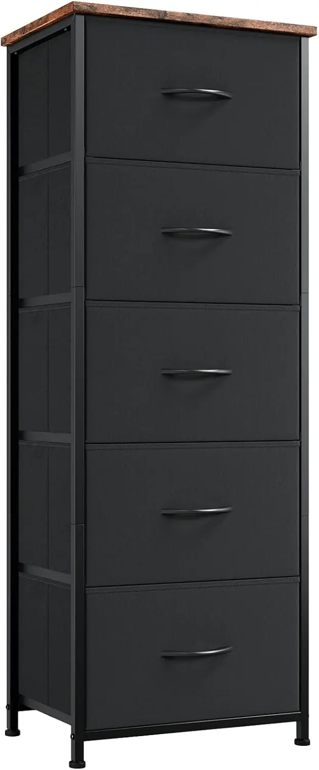 

Tall Dresser for Bedroom with 5 Drawers, Storage Organizer Chest of Drawers with Removable Fabric Bins for Closet Bedside Liv