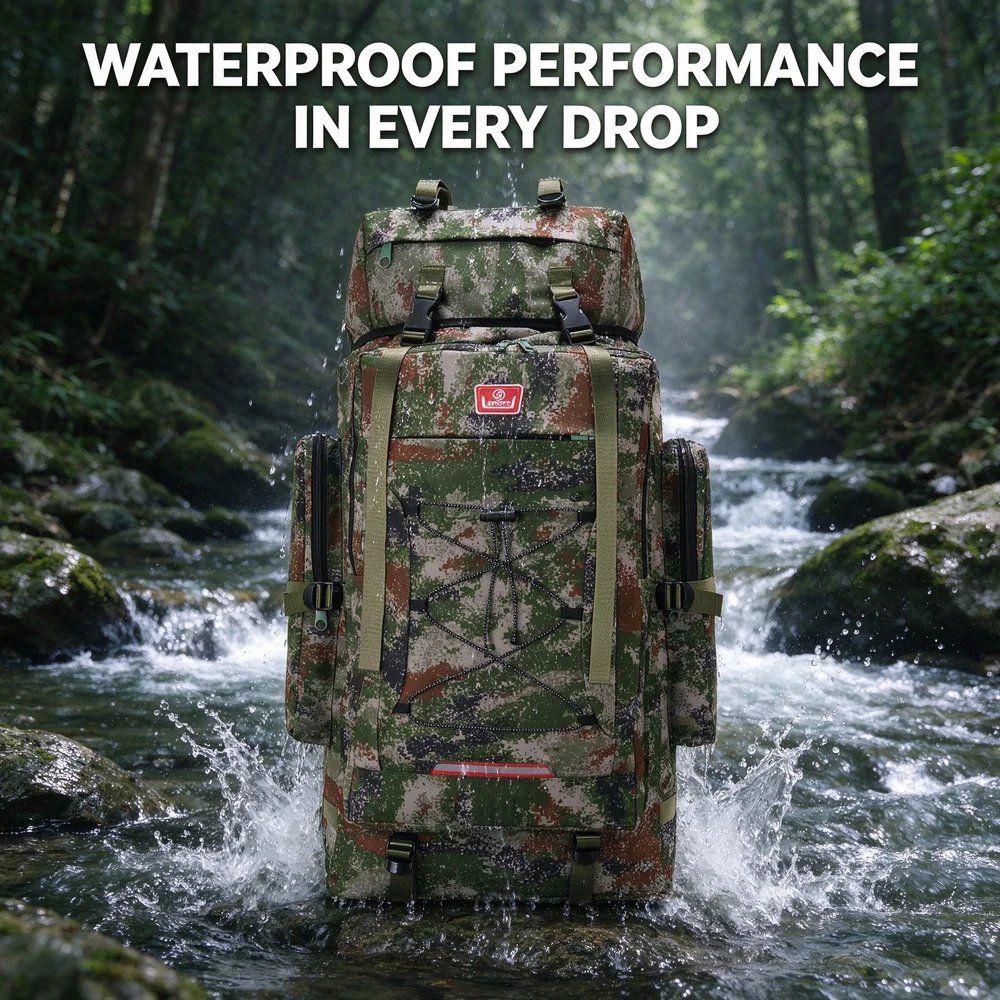 Large Capacity 80L Camouflage Geometric Outdoor Travel Backpack Zipper Oxford Water Resistant Molle for Sports Tactical Rucksack