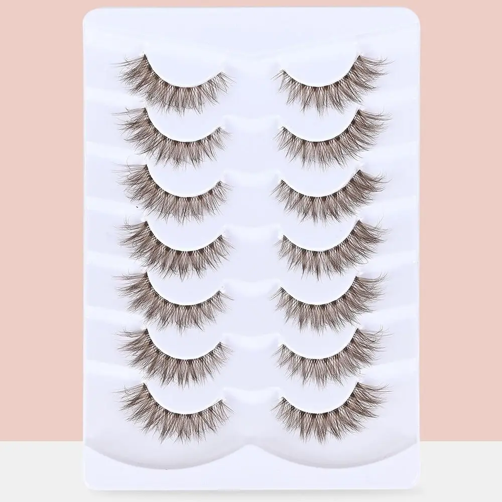 Handmade Faux Mink Brown Lashes Wispy Volume Natural Look Brown Eyelashes C Curl Short False Lashes Eyelash Extension