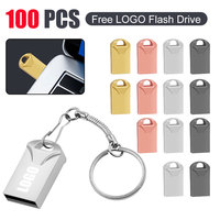 100PCS/LOT Mini Metal USB 2.0 Flash Drives 64GB Custom Logo Pen Drive Gifts 32GB 16GB Memory Stick Real Capacity Pendrive U Disk