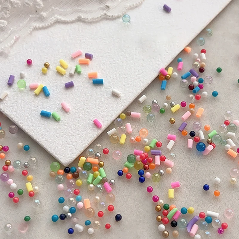 1 caja de Mini macarrón con burbujas para uñas, abalorio 3D de resina a todo Color, Caviar de caramelo, decoración de cuentas para uñas, accesorios para uñas DIY