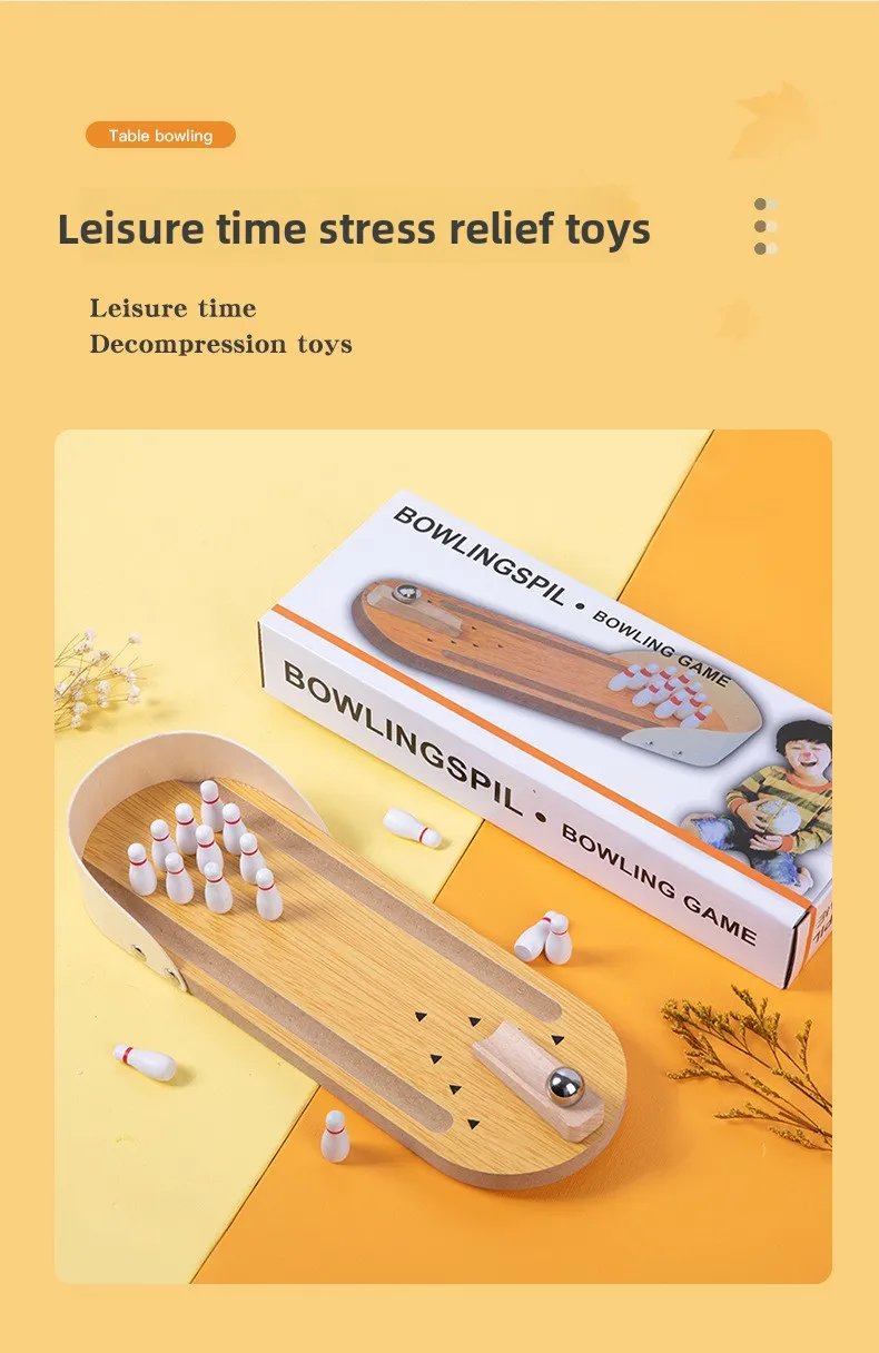 لعبة البولينج الخشبية التعليمية الصغيرة للأطفال - لعبة ممتعة بين الوالدين والطفل لتخفيف التوتر والتفاعل الإبداعي #6