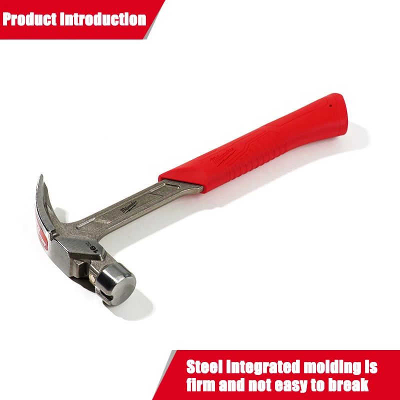 Milwaukee 16/20oz Steel Bent Claw Sheep Horn Hammer Smooth Surface, Woodworking Nail Hammer Manual Tool 4932478655/4932478656