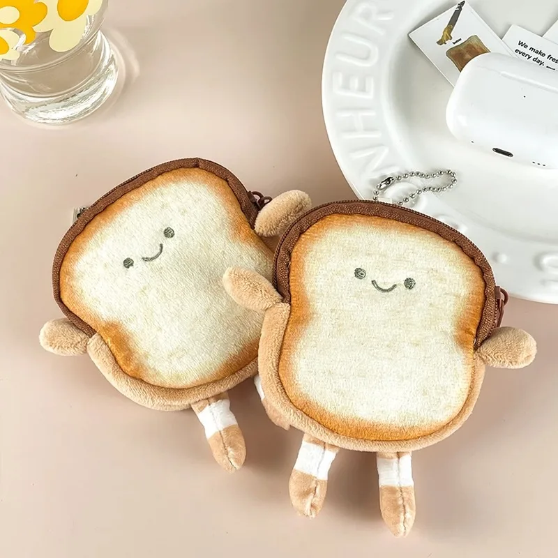 1/2pcs 만화 토스트 미니 지갑 휴대용 경량 귀여운 지갑 동전 키 가방 빵 이어폰 메이크업 가방 소녀 크리 에이 티브 선물