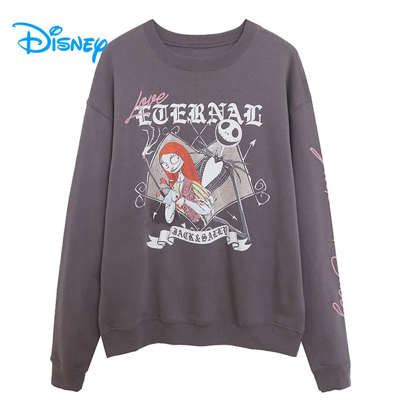 Disney The Nightmare Before Christmas Fleece Sweatshirt Jack and Sally Cartoon Pullover Tops Women Casual O Neck Jumper Femme