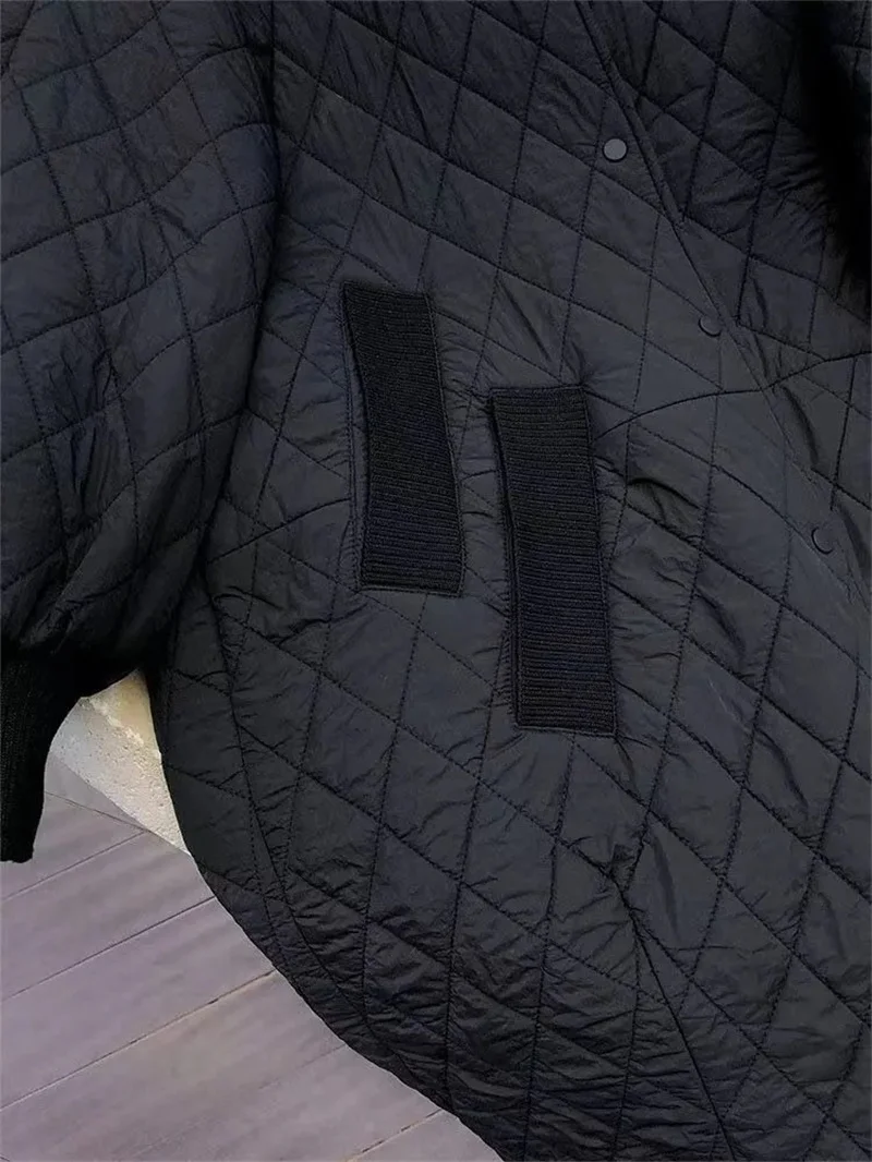 Oversized Diamond Plaid Down Cotton Jacket 2025 European Women Coat Long Lightweight Cotton Jacket Winter Parka New Coat Female