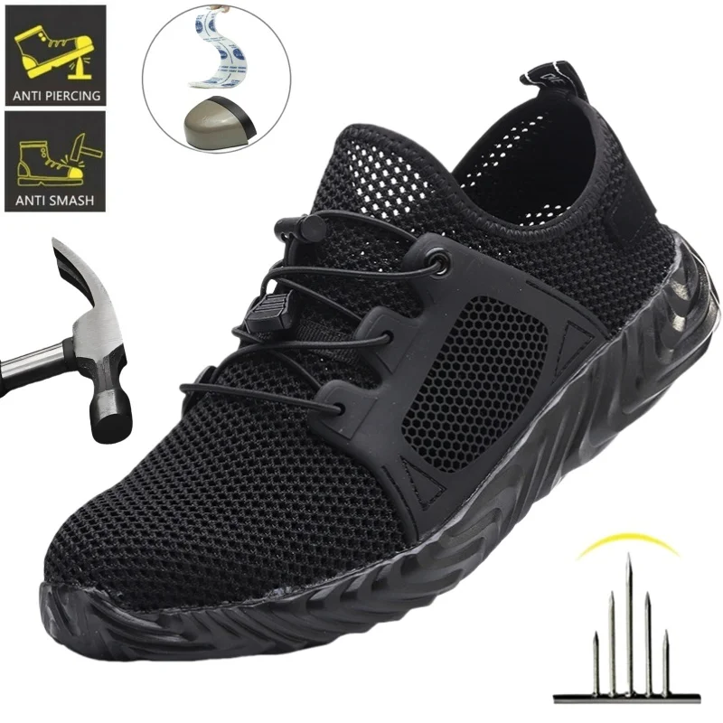 Summer Hollow Out Safety Shoes Work Shoes Steel Toe Men Puncture-protective Work Indestructible Safety Lightweight Sneakers