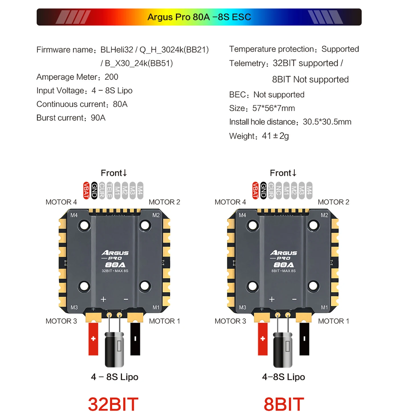 Axisflying ARGUS PRO ECO 80A ESC 방열 8S 32비트(쉘 포함)