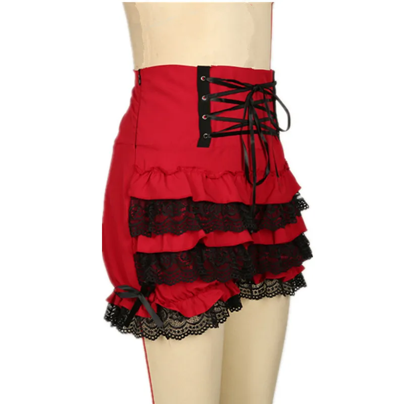 Black Victorian Gothic Steampunk Lolita Maid Ruffle Lace Pumpkin Pants Bloomers Shorts Cotton High Waist Shorts Pantaloons view 3