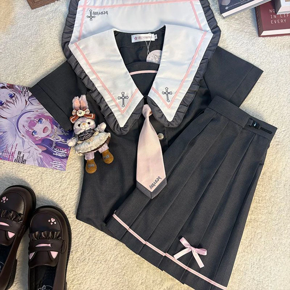 

Female Sailor Uniform High School Jk Uniform Set Japanese Short Sleeved Top+Dress Student Uniform Pleated Skirt Black Set 2026