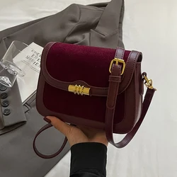 High Quality Burgundy Retro Frosted PU Splicing Crossbody Bag Ladies Multi-layer Interval Square Bags Classic Commuting Handbag