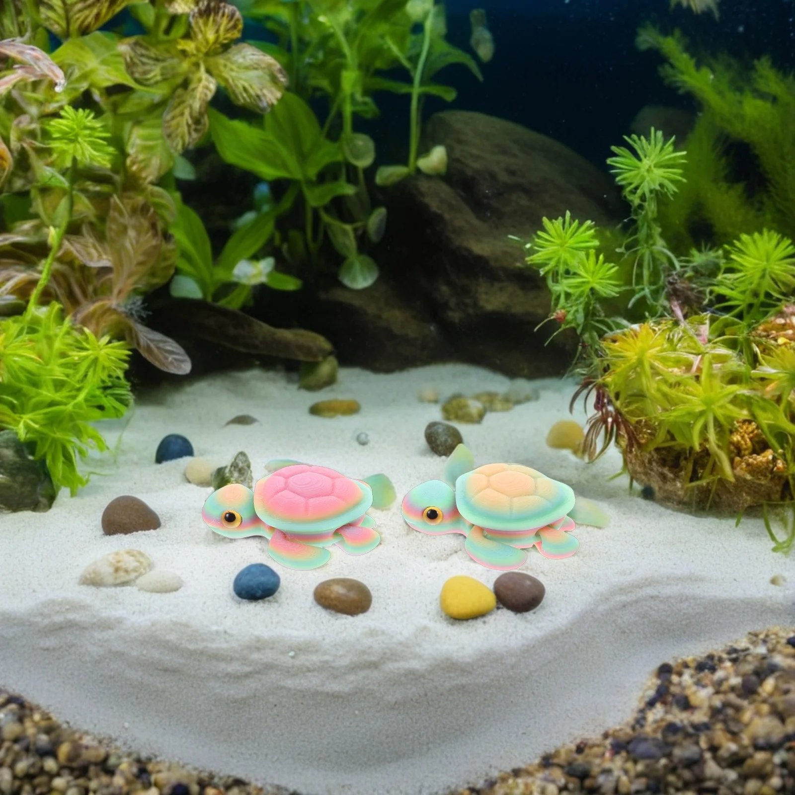 

3Pcs Glow in The Dark Turtle Statue 3D Printed Movable Aquarium Decoration Mini Turtle Ocean Ornament Plastic Turtles