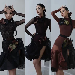 Adults Ballroom Dance Competition Dresses Women Long Sleeves Latin Dance Dress Female Professional Dancing Costume SL11438