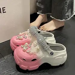 Women Sandals 2024 New Arrival Elegant Clogs Fashion Street Beach Slides Height Increasing Slippers For Girls 8cm Thick Sole