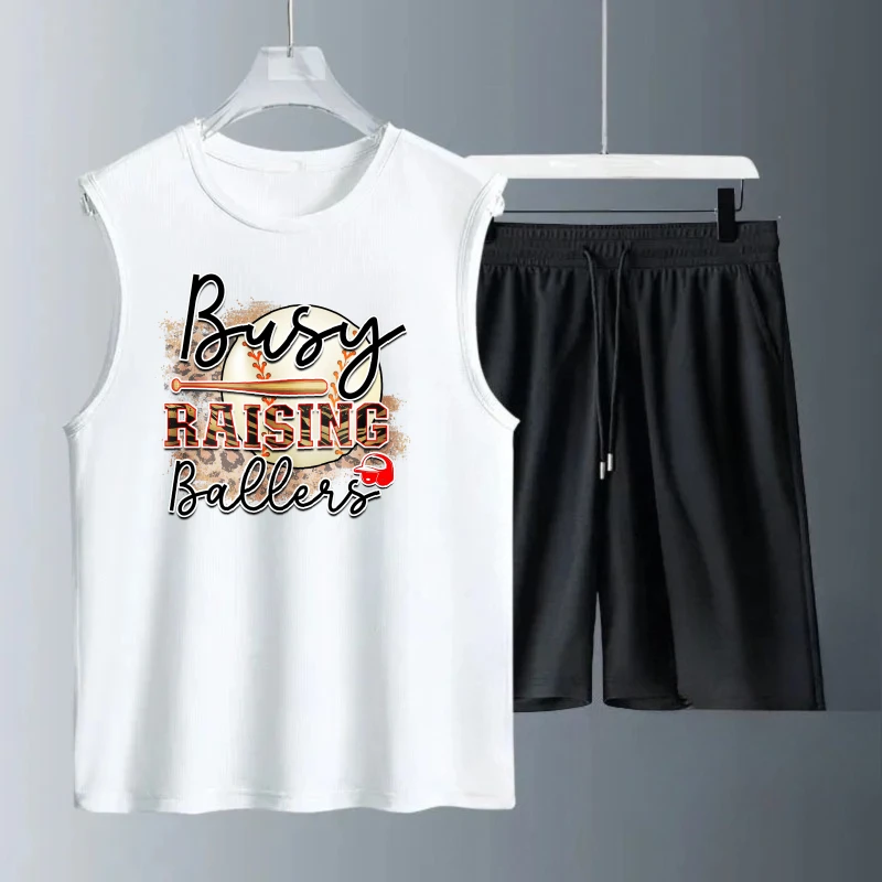بدلة صدرية رجالية صيفية بدون أكمام مطبوعة مشغول رفع بالرز تانك القمم + شورت بدلة رياضية للرجال طقم رياضي سريع الجفاف